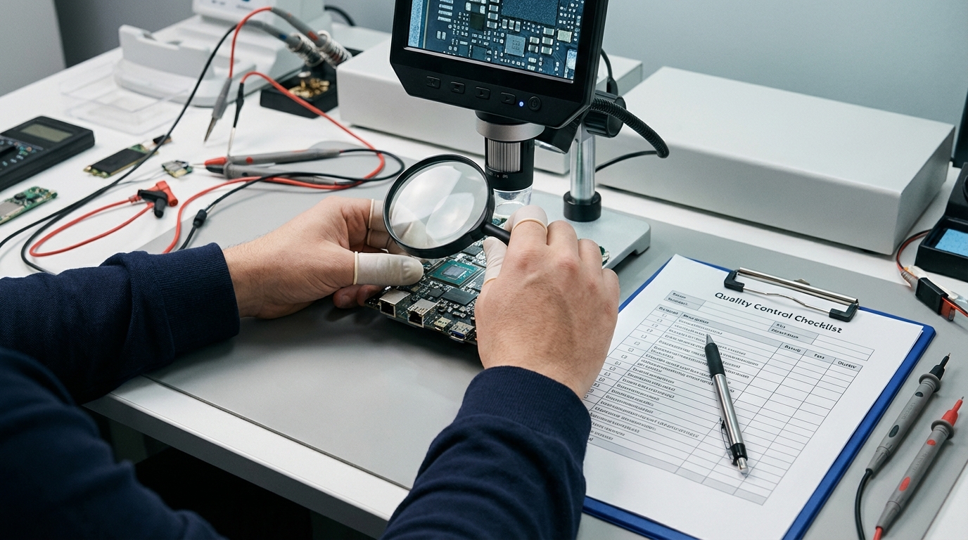 Quality control inspection of tech gadgets at CartClick